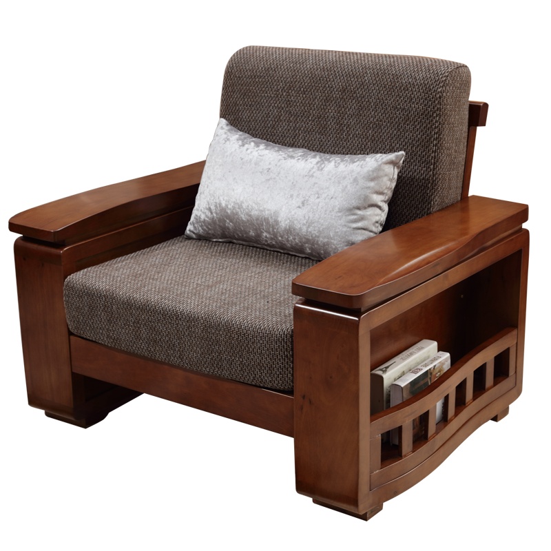 景山百岁 现代中式 实木沙发茶几组合 5件套u型木质布艺坐垫大小户型客厅套房家具 A022#