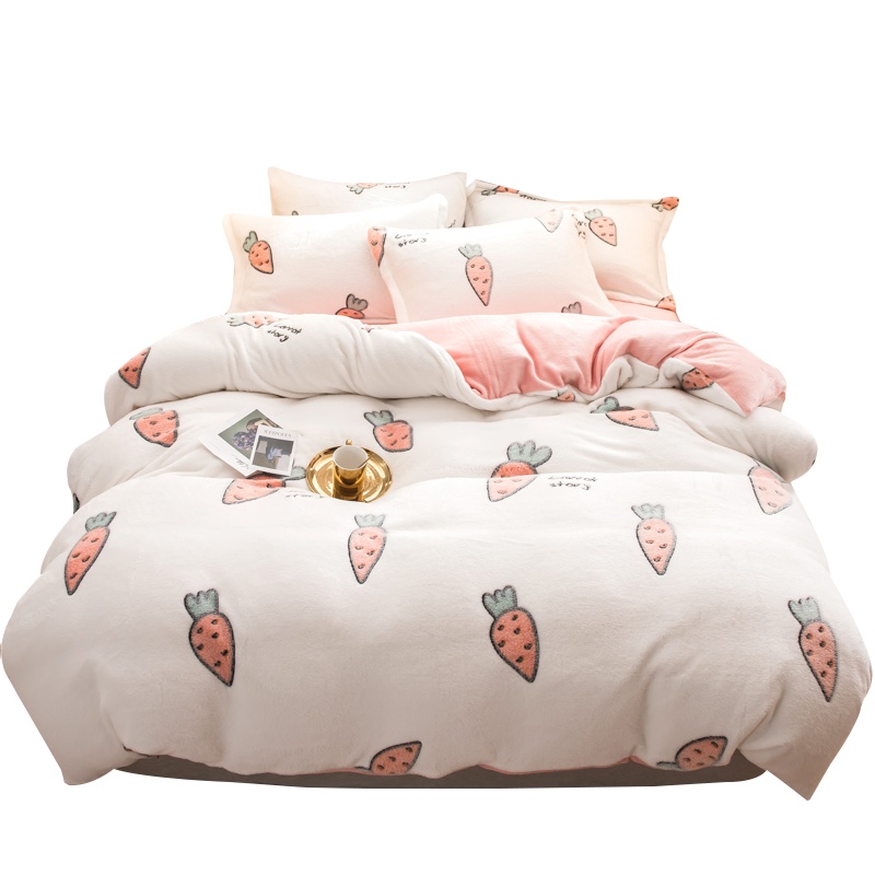 北极绒(Bejirog)家纺 雪花绒冬季加厚保暖双面绒被套200*230珊瑚绒法莱绒床单式1.5/1.8床双人四件套