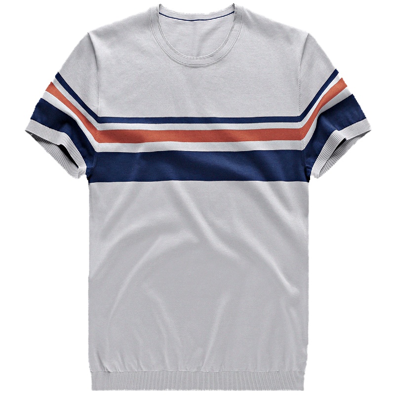 布先生新款全棉短袖T恤 圆领条纹针织t恤夏季衣服男 AT10577