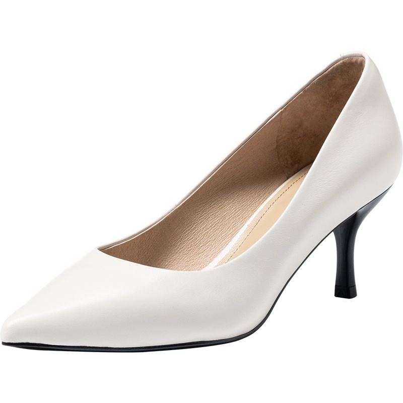 百田森秋季新款职业细跟时尚尖头真皮单鞋久站不累工作鞋软底