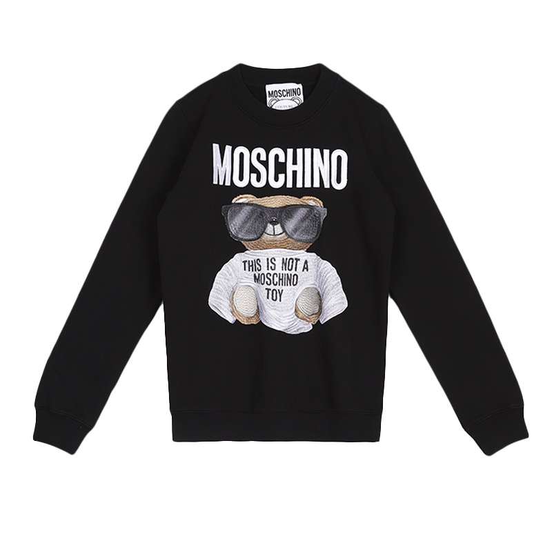 新款莫斯奇诺 MOSCHINO女士新款品女装黑色卫衣棉质刺绣嘻哈泰迪熊小熊上衣服饰套头卫衣17085527 V1