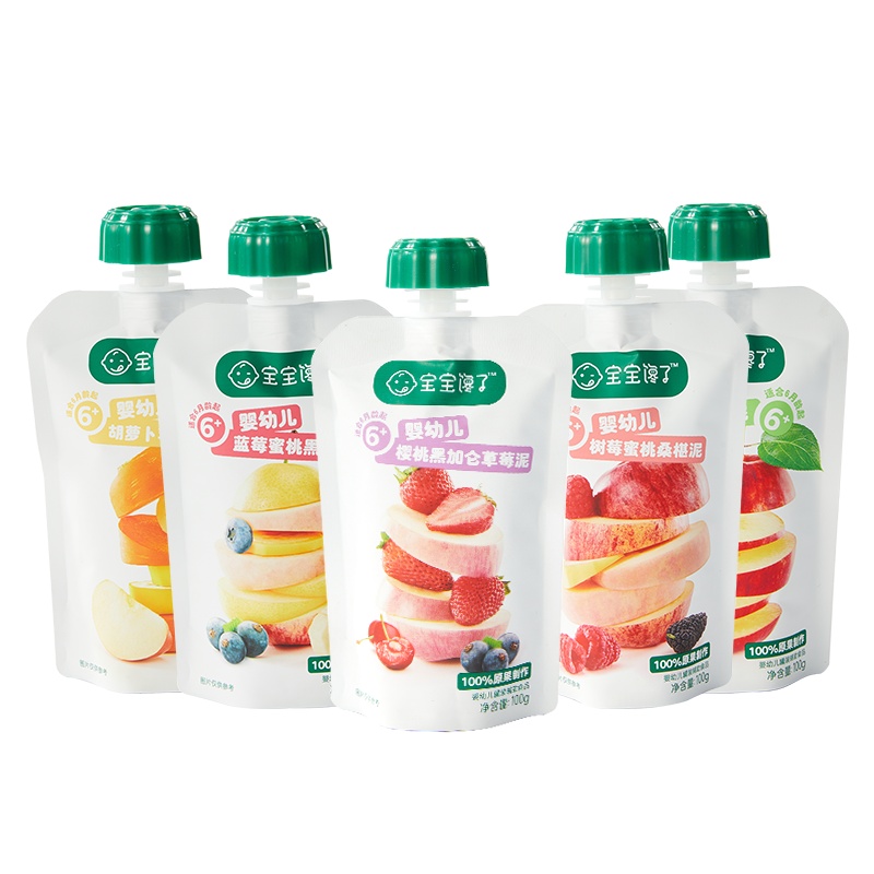 宝宝馋了婴幼儿辅食水果泥吸吸袋儿童零食无添加盐6个月7个月婴幼儿樱桃黑加仑草莓泥单包装100g