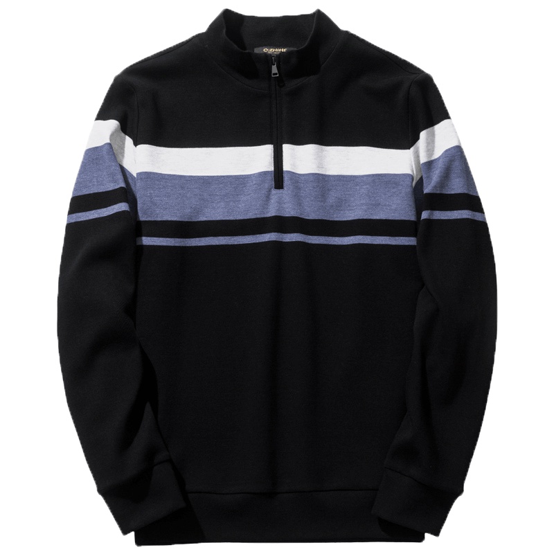 千纸鹤男装上衣2019秋季新款休闲撞色条纹立领长袖Polo衫男25123