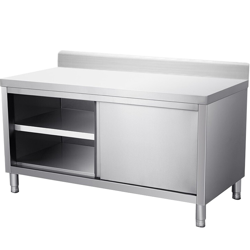 德玛仕不锈钢工作台 单通打荷台 商用储物柜 操作台 切菜桌子 1200x760x800mm 304单通带靠背