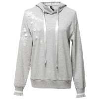 欧昵雪韩版立体绣花连帽长袖套头卫衣女休闲宽松上衣