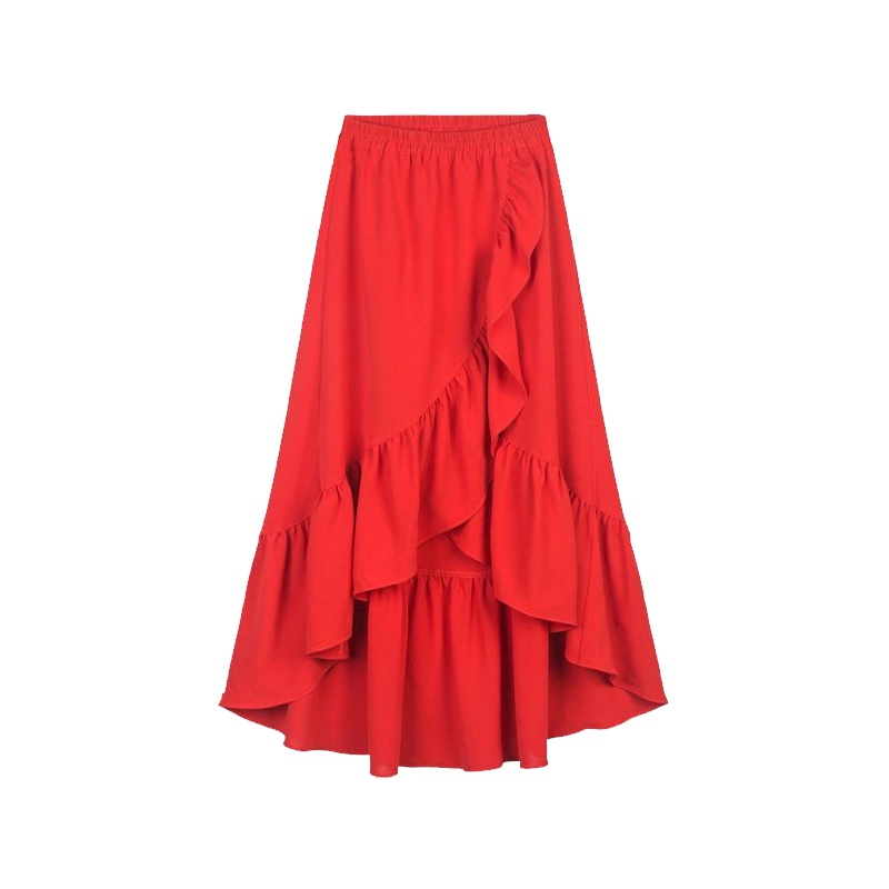 拉夏贝尔puella夏季新款时尚街头显瘦不规则荷叶边纯色半身裙子女20010209