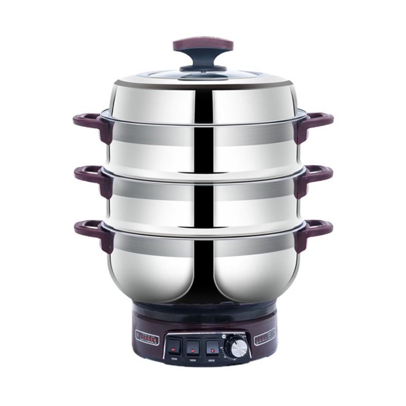 FRD多功能电热锅G5-34cm(定时双笼)1*4大箱 不锈钢锅电热锅电炖锅 锅电炒锅,免邮 不含税