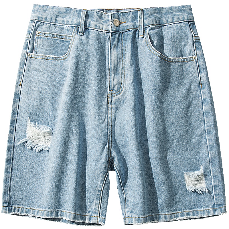 No1dara破洞刮烂牛仔短裤韩版百搭学生五分裤宽松直脚休闲裤子潮