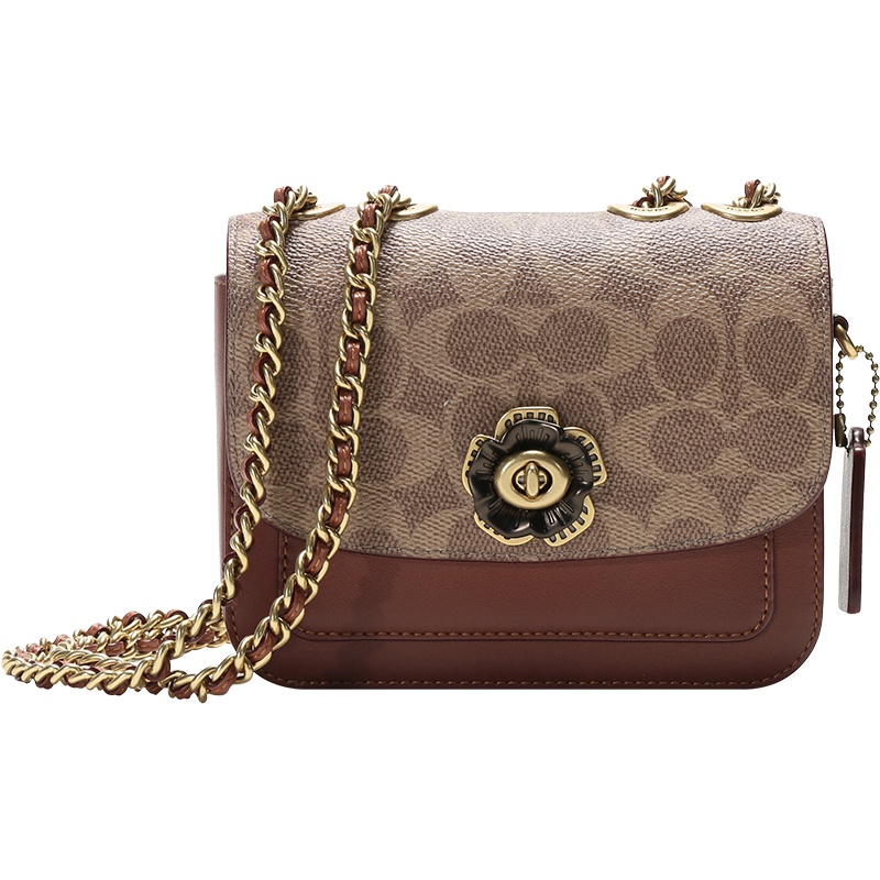 COACH 蔻驰 女士 专柜款MADISON系列涂层帆布配皮山茶花手提单肩斜挎包链条包 C0829