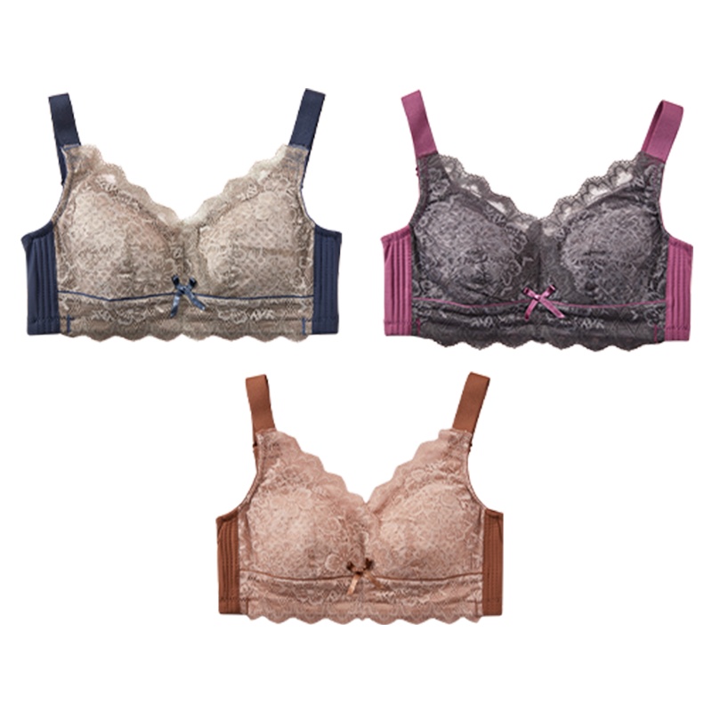 ENK内衣大胸显小收副乳舒适纯棉里料无钢圈性感蕾丝美背女士文胸罩