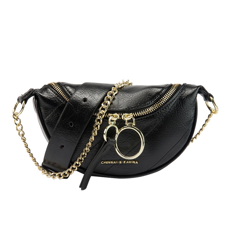 小ck皱褶腰包限定洋气女包新款2019秋冬时尚斜跨链条包百搭ins