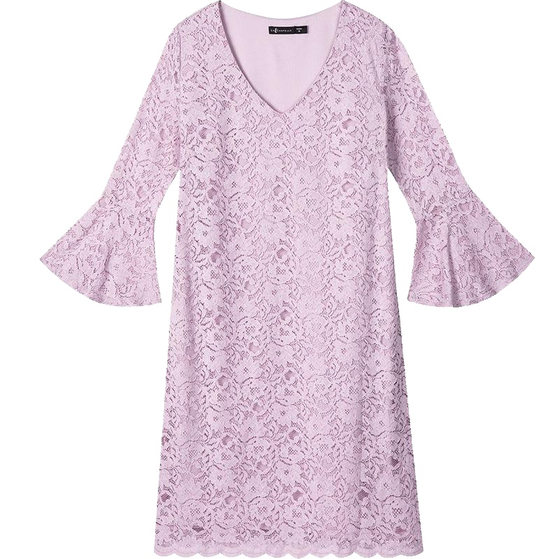 上新拉夏贝尔蕾丝镂空秋冬v领五分袖淑女洋气百搭中长款裙子10018613