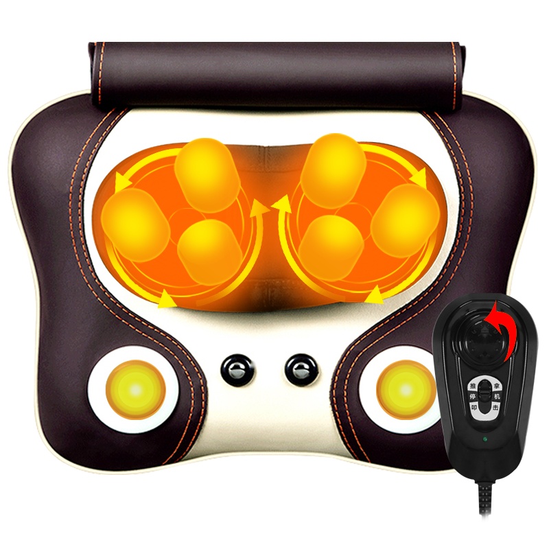 安尚按摩枕电动支红光加热玉石磁石全身肩部颈部腰部颈椎脊椎按摩枕头全身按摩靠垫揉捏推拿叩击捶打按摩仪器六个头