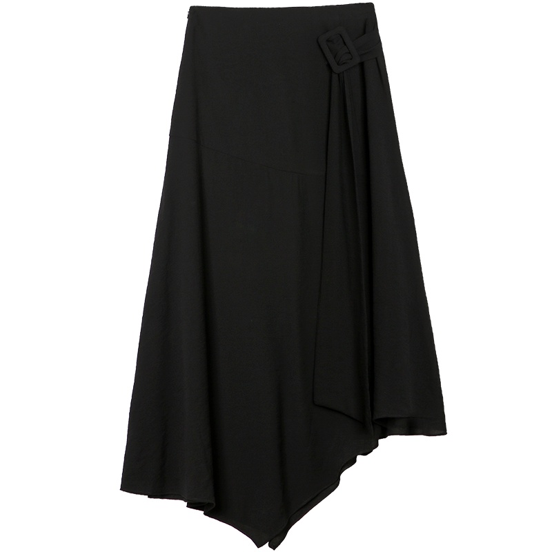 OSA欧莎黑色不规则半身裙高腰2019夏季设计感女裙ins时尚半裙裙子