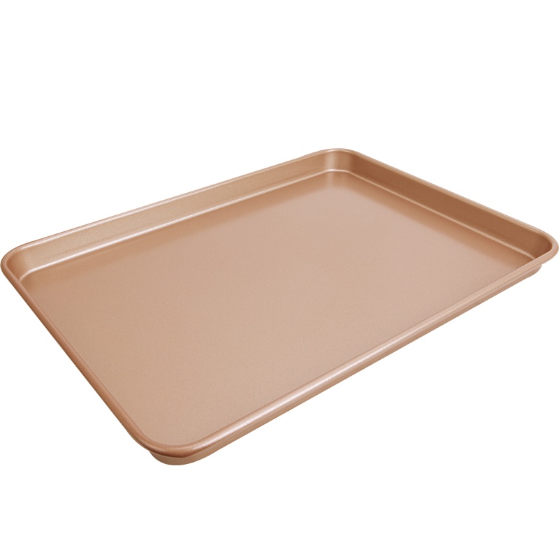学厨17寸浅款长方形牛轧糖烤盘模具45*32.3*2.7cm香槟金色不粘月饼面包饼干曲奇蛋挞家用烤箱烘焙模具WK9122