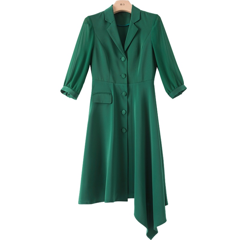 晩白 2020秋新品通勤职业纯色修身个性不对称衬衫裙西装裙连衣裙女