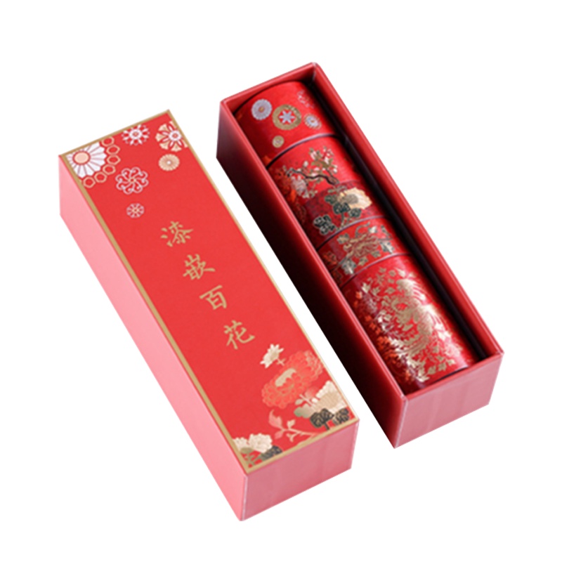 故宫—大红国风-漆嵌百花和纸胶带套装