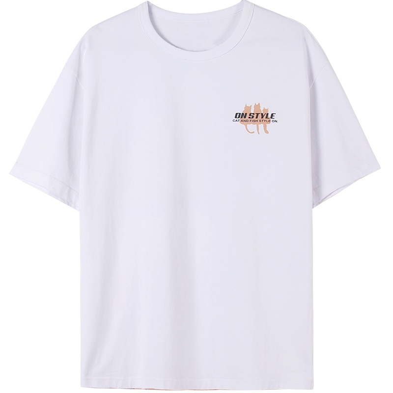 2020夏新款纯棉短袖t恤圆领宽松港风猫咪印花体恤衫上衣女装