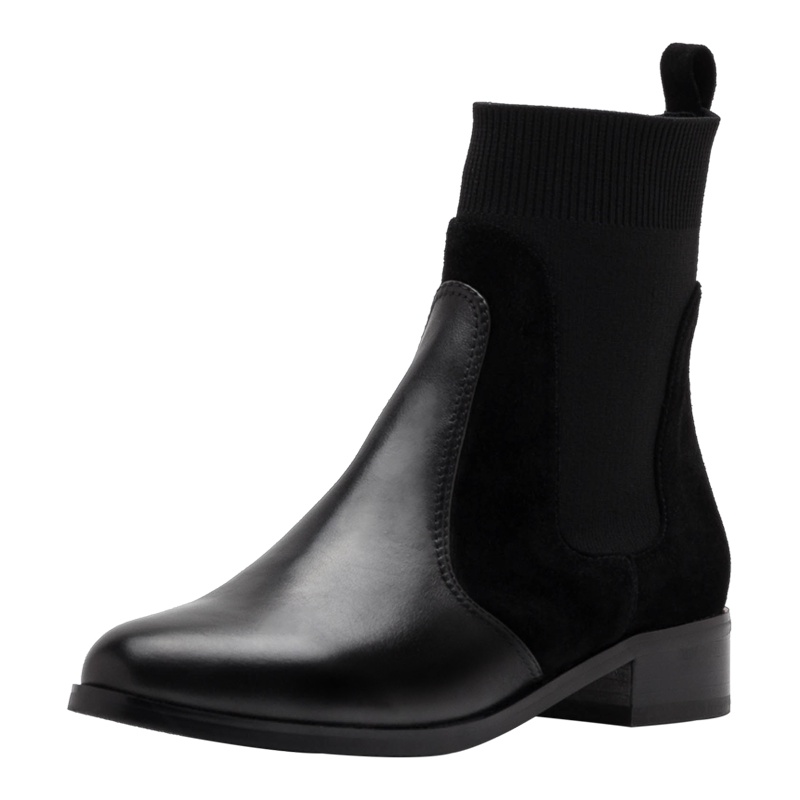 星期六(ST&SAT)冬新款圆头低跟粗跟切尔西靴女靴SS94116281