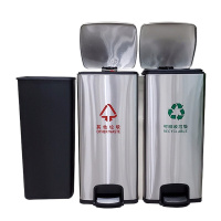 稳广垃圾分类垃圾桶不锈钢脚踏式室内办公室商场环保商用两分类垃圾箱干湿大号60L