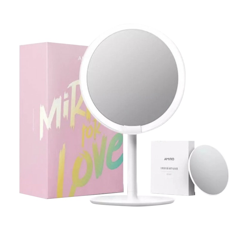 AMIRO mini便携版高清真彩日光化妆镜放大镜套装 轻简白