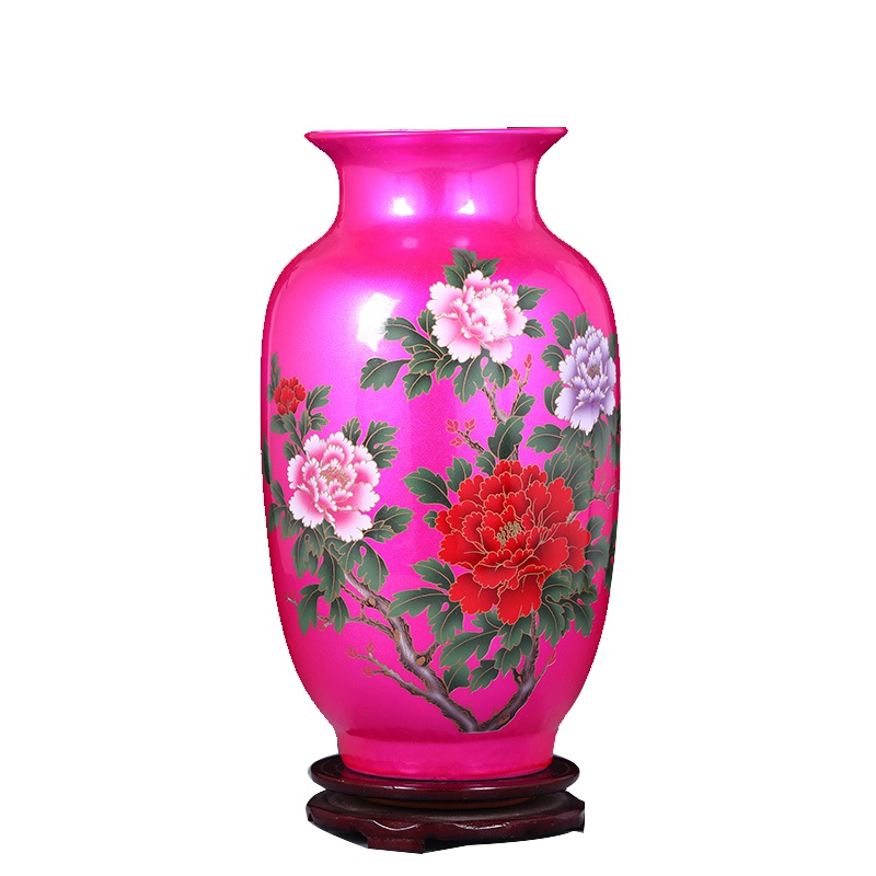彩帮景德镇陶瓷器花瓶 现代家居客厅工艺品摆件粉色冬瓜瓶
