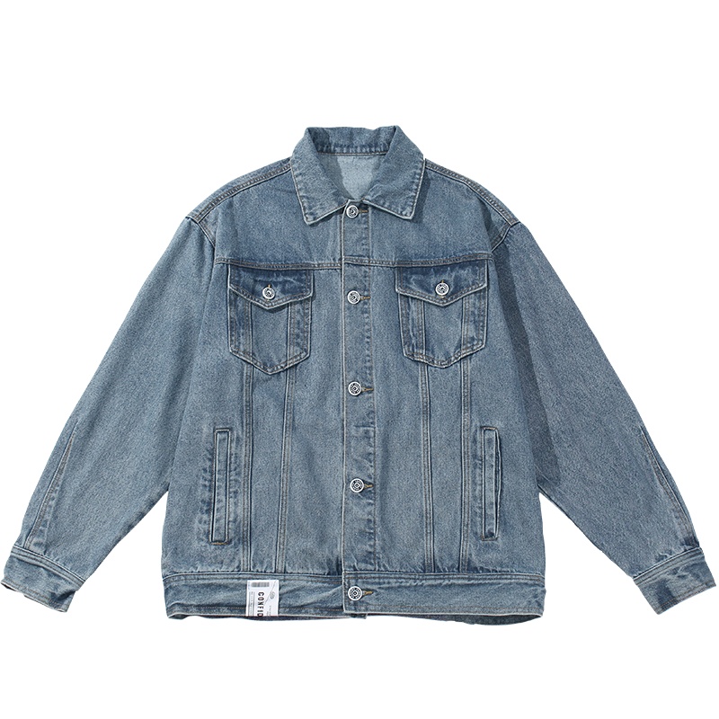 [直营]木林森(MULINSEN)春季新款水洗做旧牛仔夹克宽松潮酷bf风翻领外套女户外休闲衣