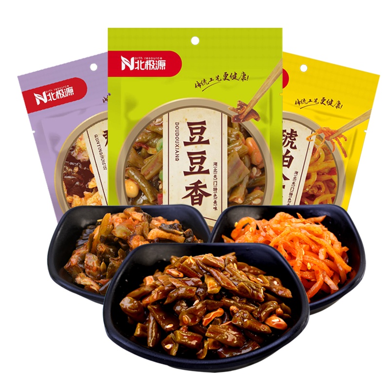 北极源酱腌菜组合小咸菜下饭菜开胃酸豆角芥菜萝卜脆黄瓜208克*3袋装
