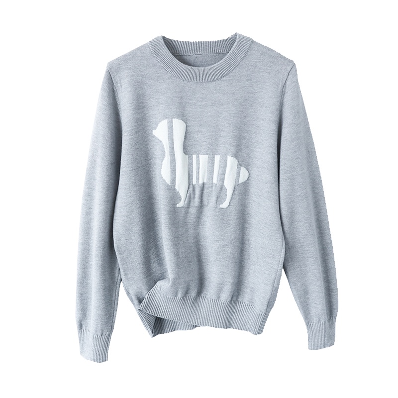 雪米贝奴时尚减龄小狗刺绣针织衫女秋冬季新款圆领宽松显瘦羊毛打底衫