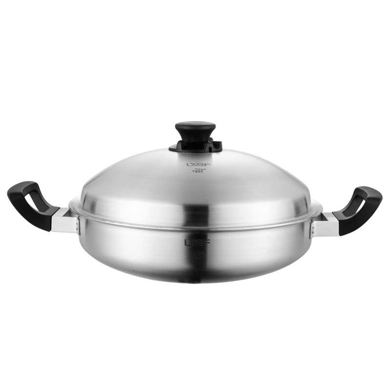 LXBF龙兴宝富36cm大口径正品皇后锅金锅猪蹄无水火锅304不锈钢中式炒锅多层钢家用非安利套锅具平底款