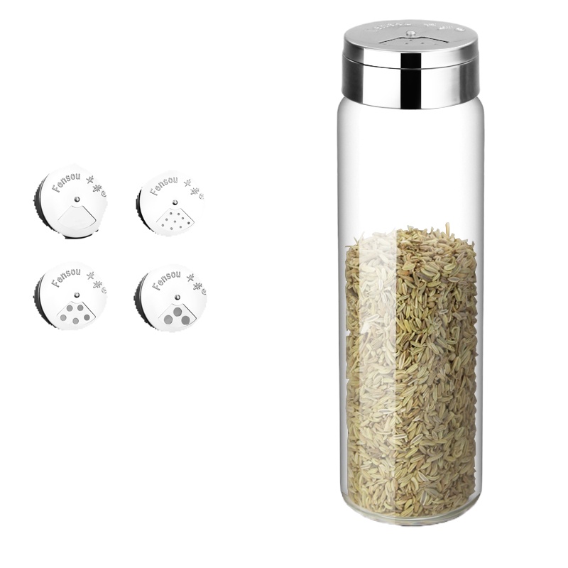 调味瓶罐调料盒家用玻璃 鸡精盐胡椒粉辣椒面罐厨房用品新款 敬平 304不锈钢盖7407大号撒料瓶调味罐