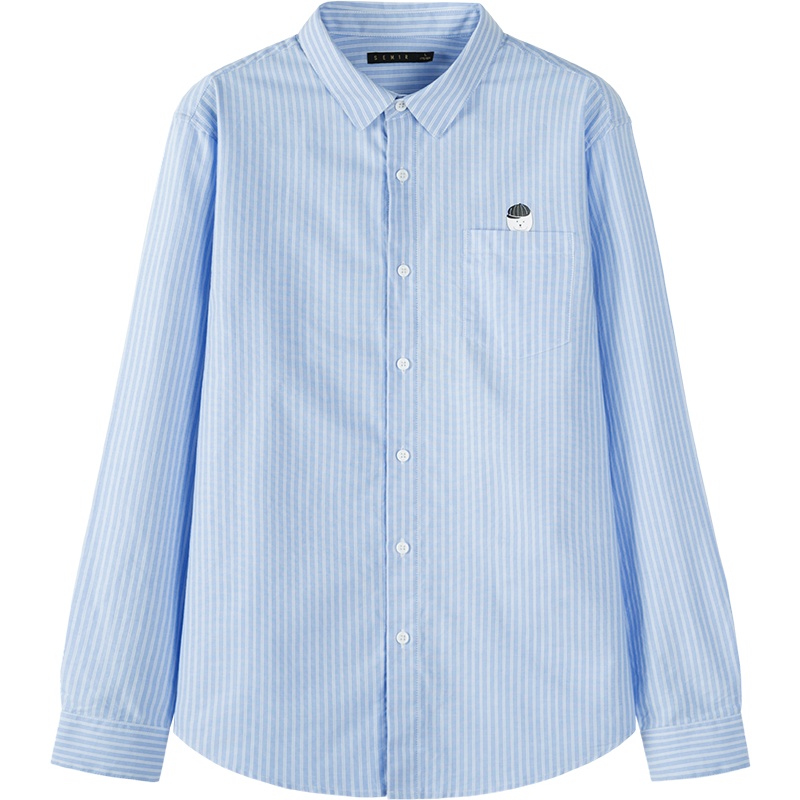 森马2019秋季显瘦竖条纹休闲衬衣chic寸衫男士趣味卡通上衣男