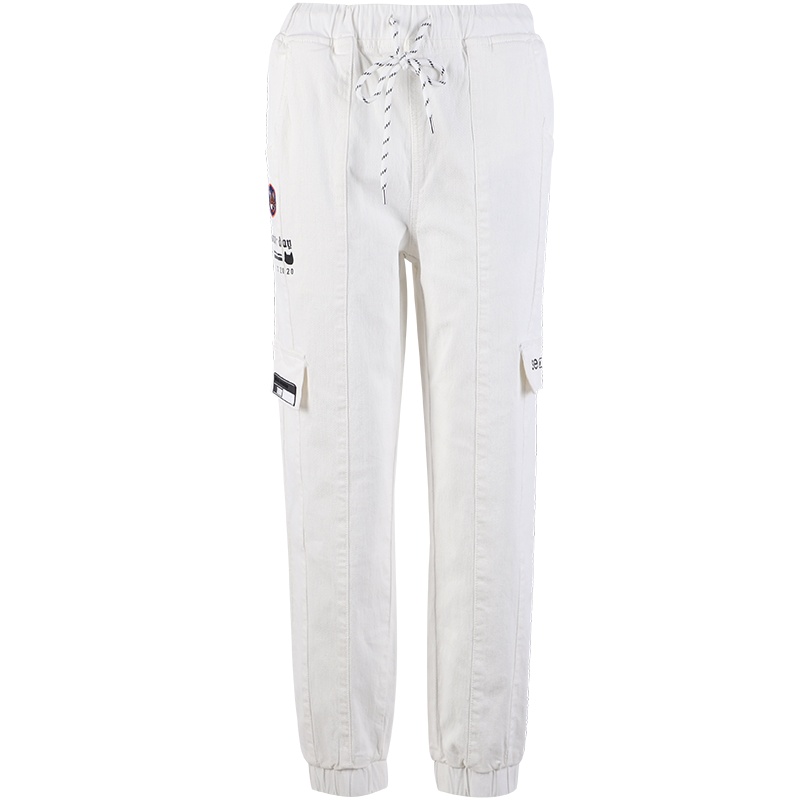 a02商场同款2020时尚休闲潮流徽章宽松直筒束脚牛仔裤D1V8B0011PN