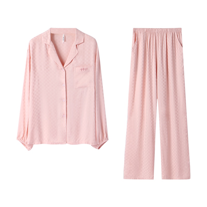 时尚格子情侣睡衣女秋简约纯色开衫长袖韩版宽松居家居服男