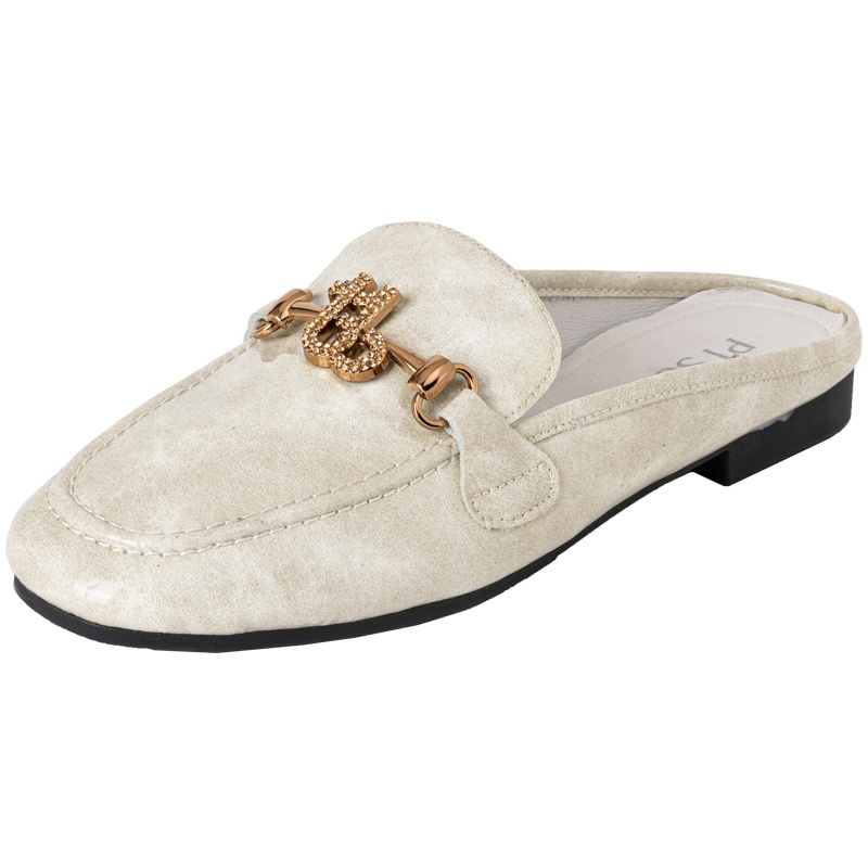 百田森2020春季商场同款穆勒拖鞋女金属鞋扣配饰漆皮包头凉拖