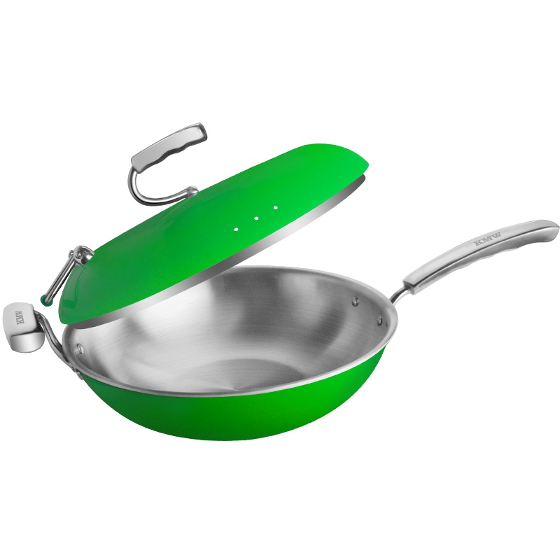 KMW炒锅绿鼎炒锅(苹果绿)Gpotl11-10 304不锈钢 绒光工艺 创新支架可立锅盖 炫彩易洁 锅具32cm炒锅