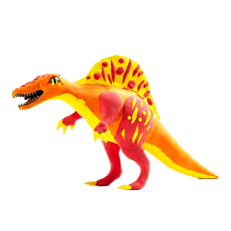 若态若小贝恐龙黏土 超轻粘土橡皮泥无毒手工彩泥太空泥儿童立体拼插拼图恐龙模型玩具 FY02棘龙