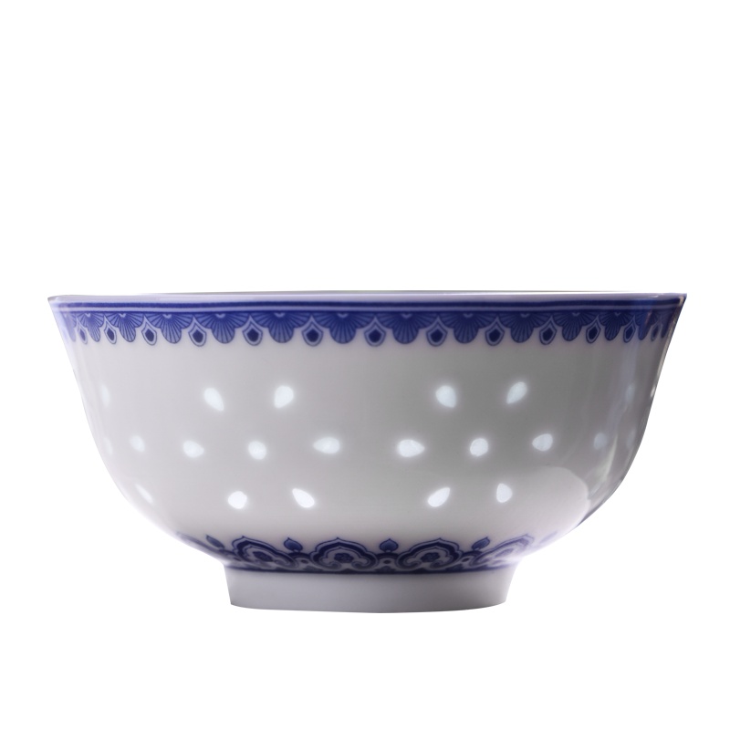 景德镇青花瓷饭碗餐具家用吃饭玲珑中式瓷碗创意个性套装6头套碗比翼双飞