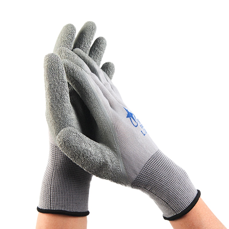 星宇 十三针尼龙乳胶皱纹手套 L508 8码 灰色 12副/包