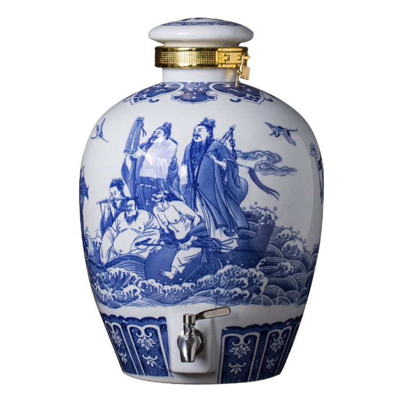 景德镇青花瓷酒坛10斤50斤带龙头家用仿古泡酒瓶壶窑藏密封白酒灌 封后 50斤青花八仙过海(带龙头)酒具