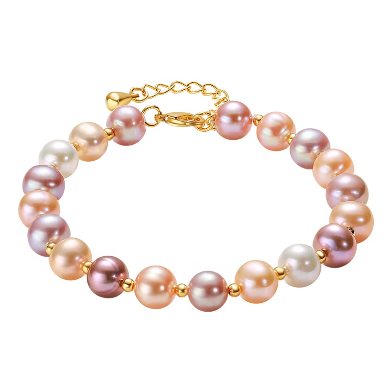 鑫万福 精工镶嵌近圆7-8mm天然淡水珍珠手串/珍珠手链多色可选