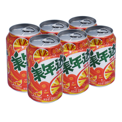 百事可乐 美年达(Mirinda) 橙味汽水 330mL*6听 六联包