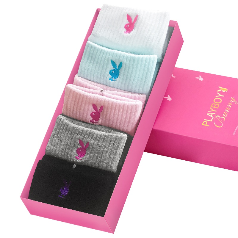 花花公子袜子女透气弹力棉袜糖果色中筒四季女士袜子1304-5双礼盒装