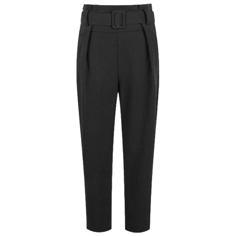 拉夏贝尔高腰休闲裤女装夏季新款韩版宽松直筒黑色九分长裤子_532 S 黑色