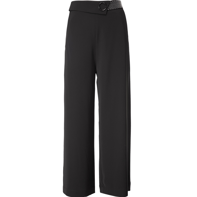 欧昵雪夏季韩版显瘦直筒宽松黑色高腰坠感阔腿裤女九分裤