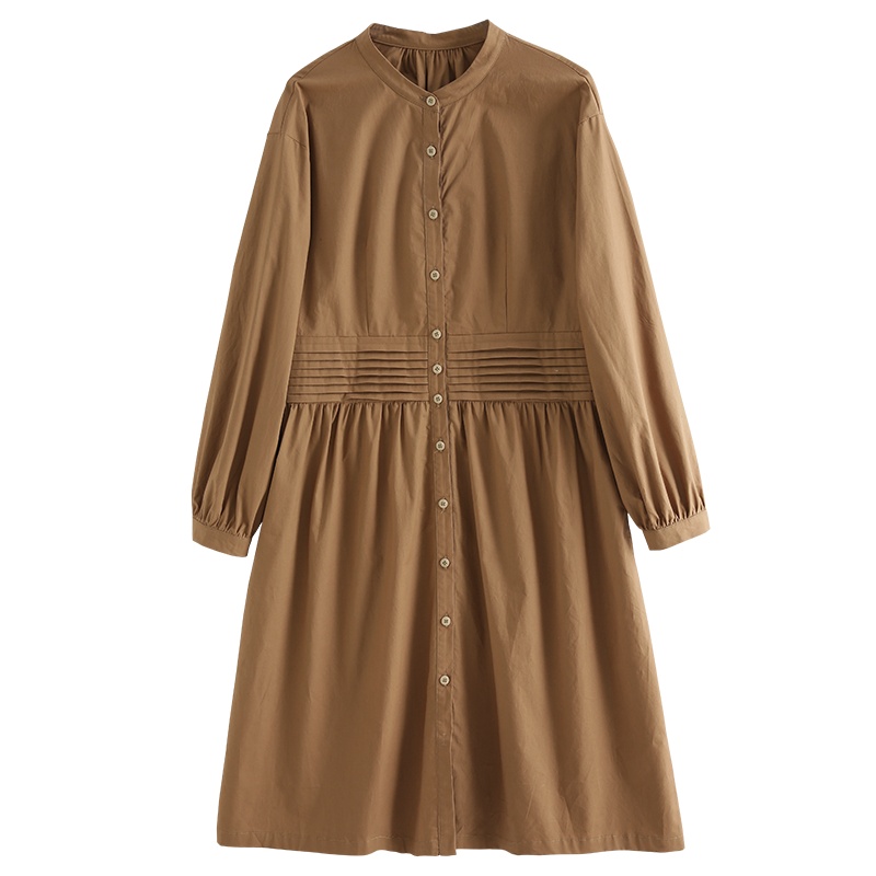 云上生活春装秋简约文艺韩版中长款圆领长袖连衣裙