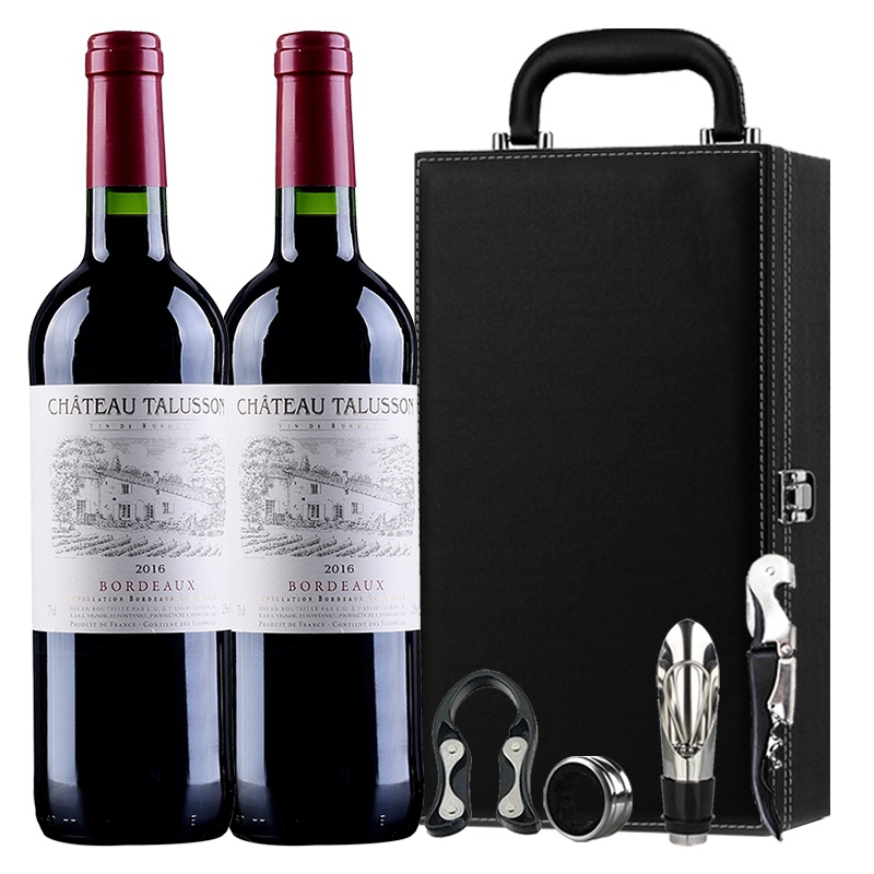 法国原瓶原装进口 露颂城堡干红葡萄酒 750ml*2 皮盒礼盒装