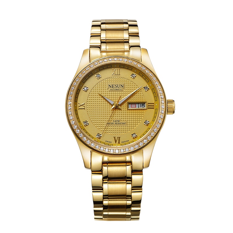 NESUN 尼尚 全自动背透机械表防水夜光双日历男士商务休闲手表 MS9122A