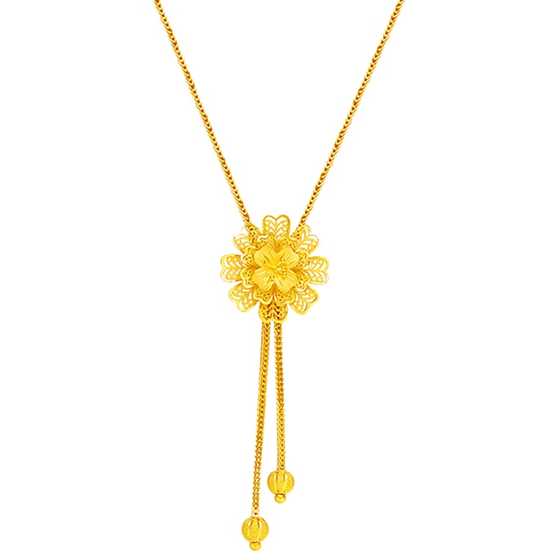金一 足金999花朵流苏精品女士黄金项链新款套链礼物送女友送妈妈(计价) ABC012
