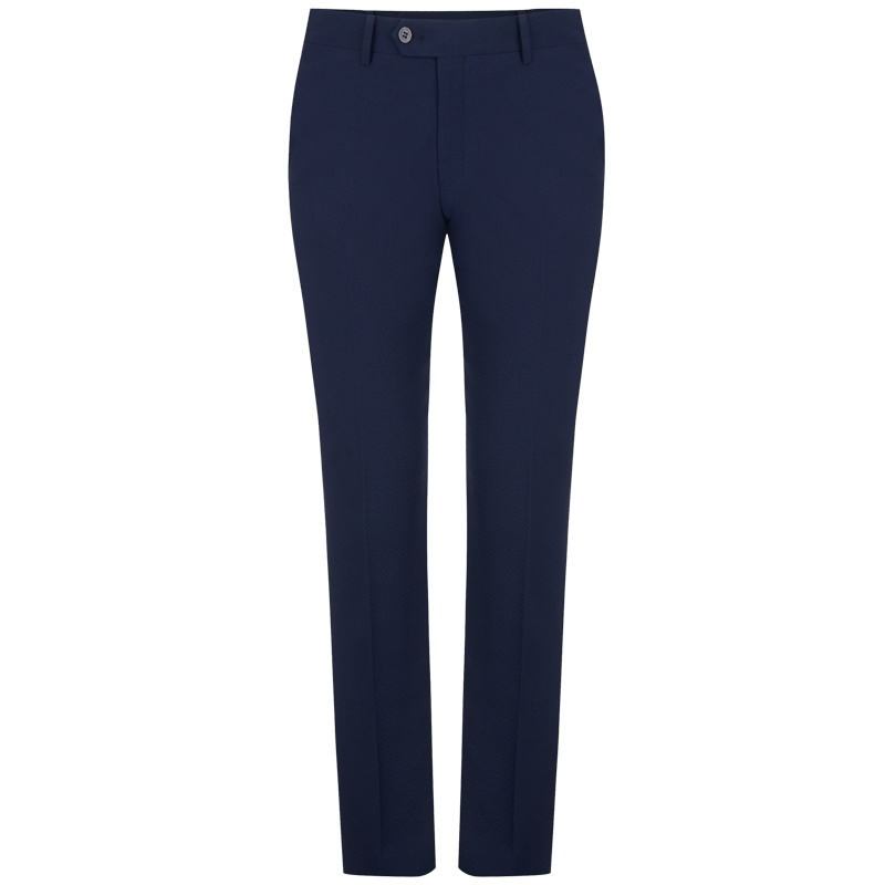 依文春季休闲西裤男简约时尚泡泡纱蓝色男士西装长裤EB580162